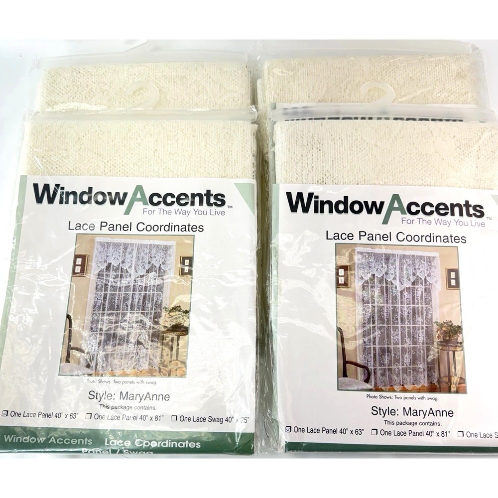 4 X Window Accents Ivory Lace Window Panel NOS 40 x 63" Lot Of 4 47435 MaryAnne